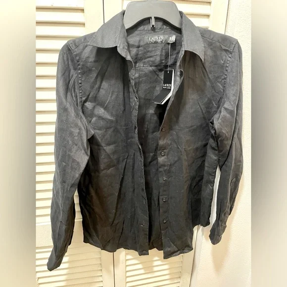 Lauren Ralph Lauren 100% Black Linen Shirt - Picture 5 of 8
